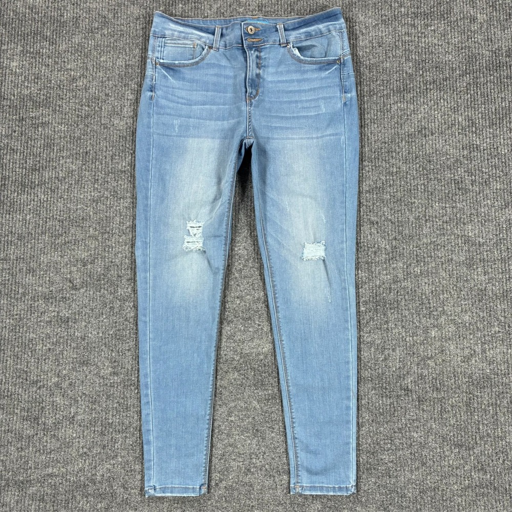 Wax Jean Womens Distressed Skinny Jeans Size 13 Light Wash Denim Mid Rise